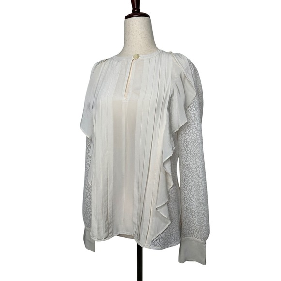 See by‎ Chloé Elegant pale pink/cream Silk Lace Ruffle Blouse Size M - Picture 1 of 6